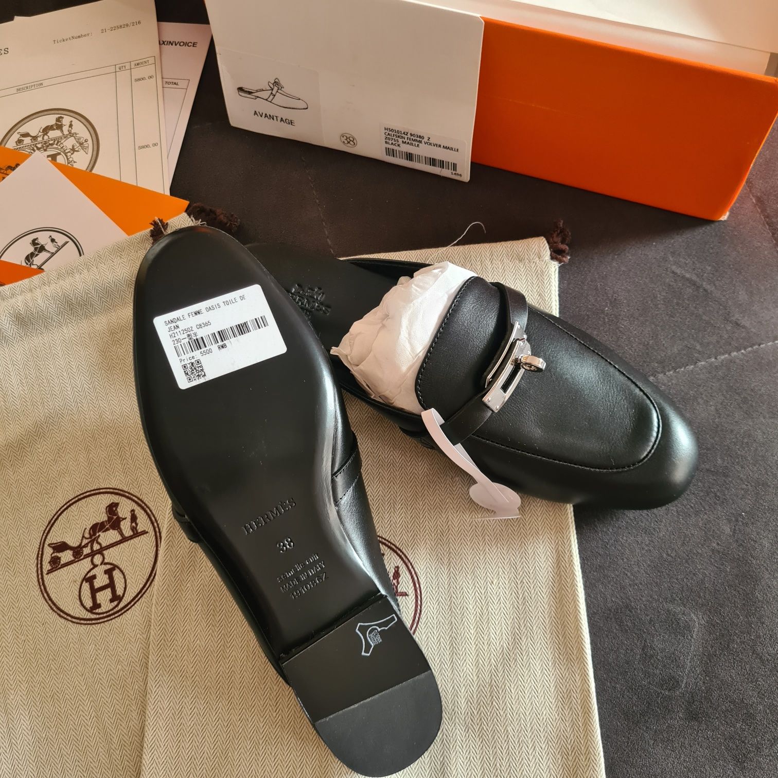 Papuci mules H*r*es / piele naturala/size 37,38,39/full pack(Chanel)
