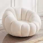 Fotoliu tip puf din material boucle, design moden, culoare crem
