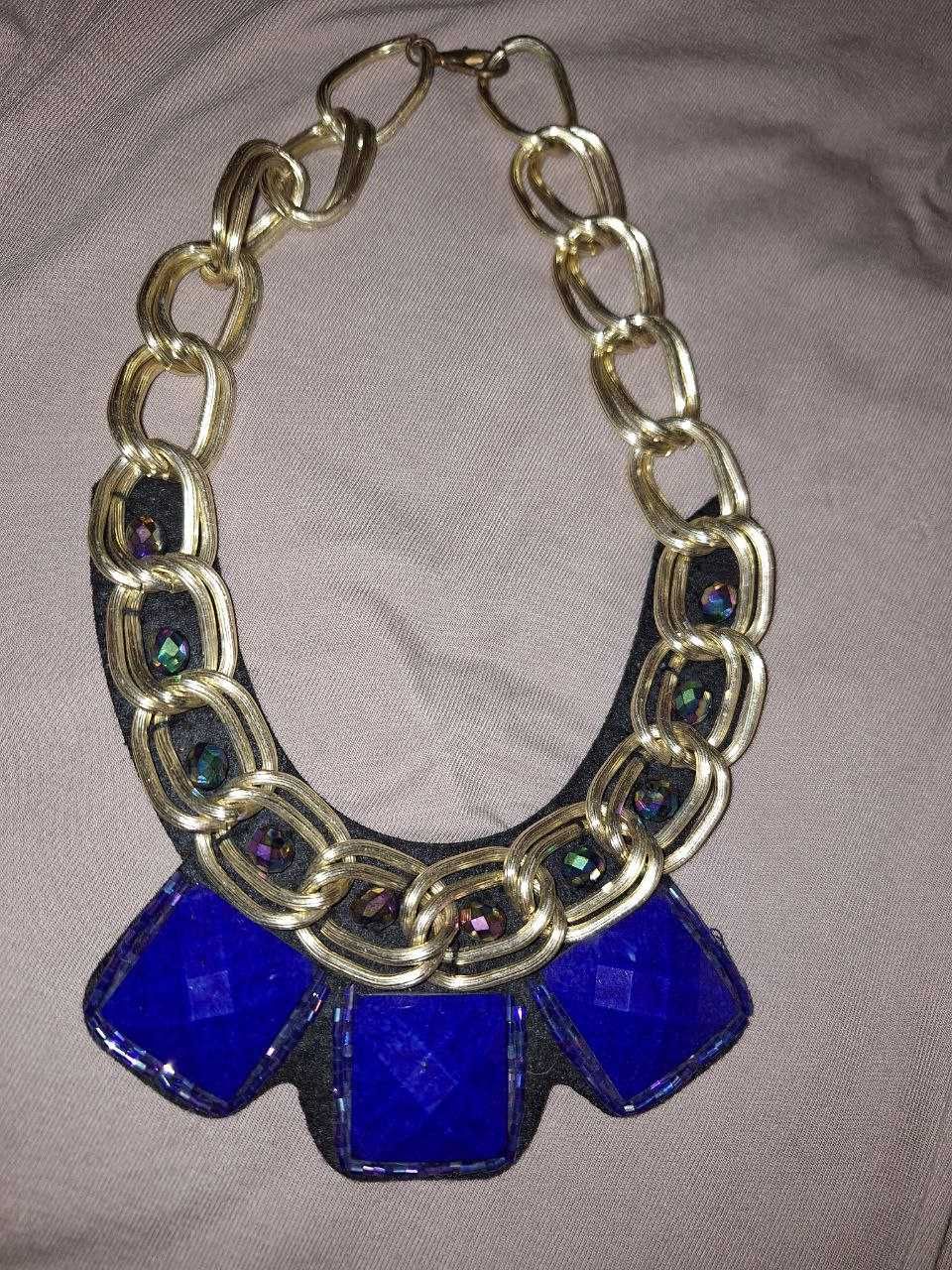 Накладной воротник - ожерелье "Синий и красный камень на цепочке"
