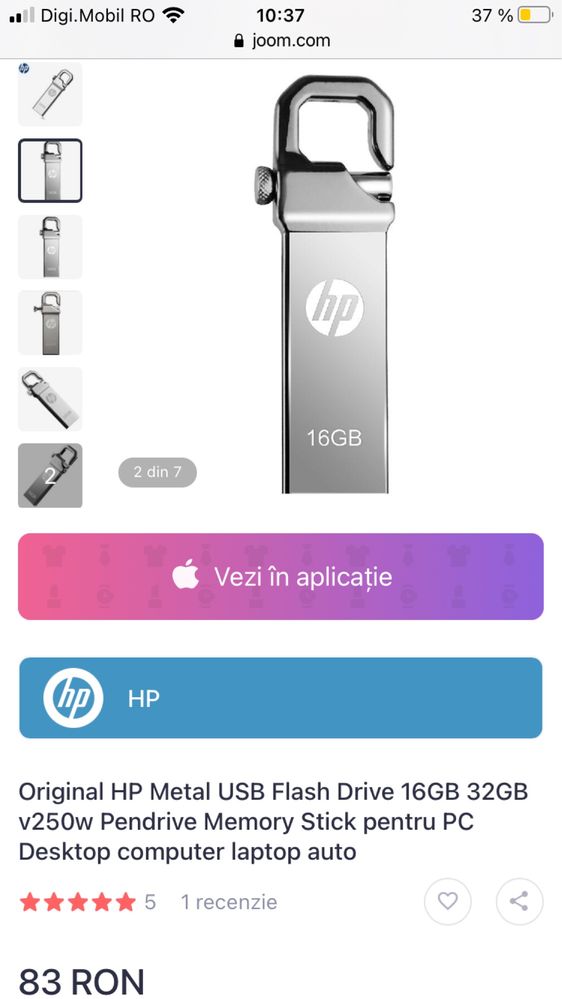 Original HP Metal USB Flash Drive 16GB v250w Pendrive
