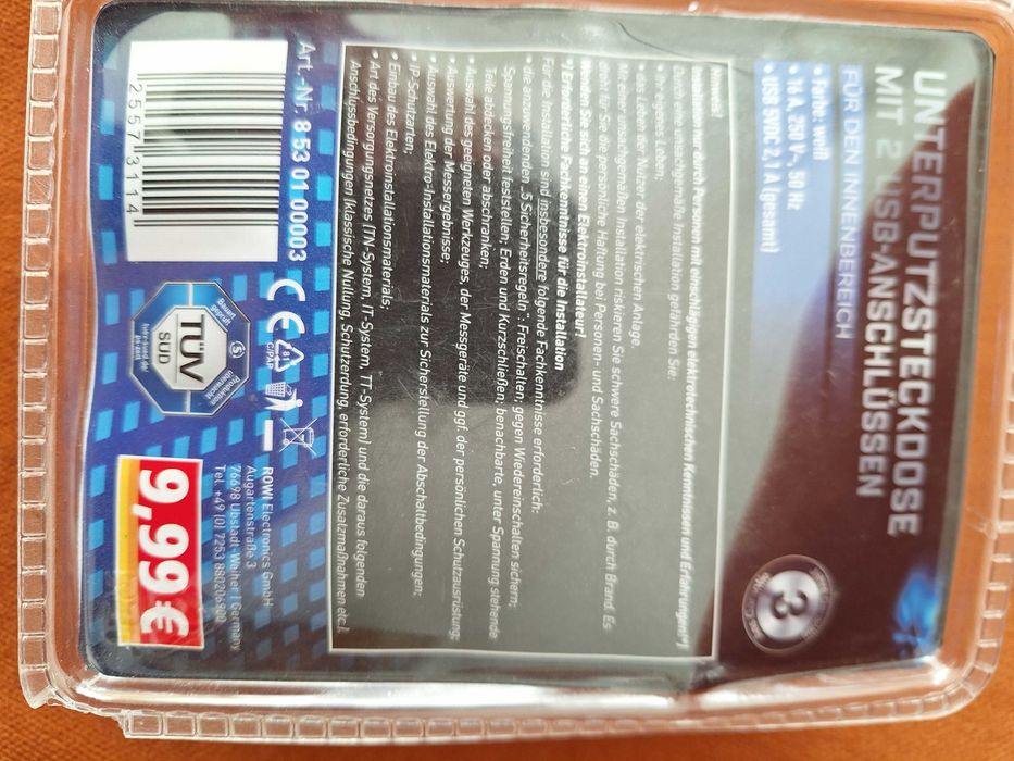 Priza de contact de protectie, incastrata, cu 2 USB
