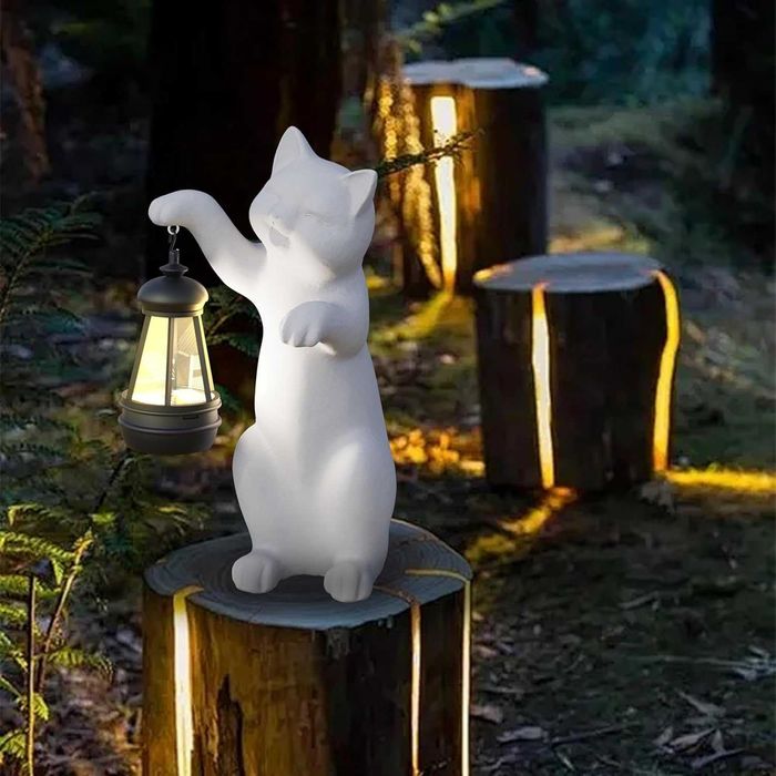 Статуя на котка от смола със соларен фенер - външни и вътрешни декор