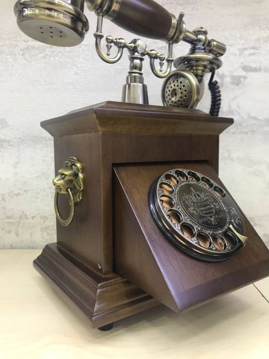 Телефон из массива дерева с вращающимся циферблатом, телефон, старинны