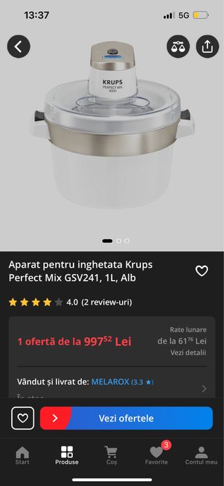 Aparat inghetata Krups Mix 9000 model GSV241 alb auriu