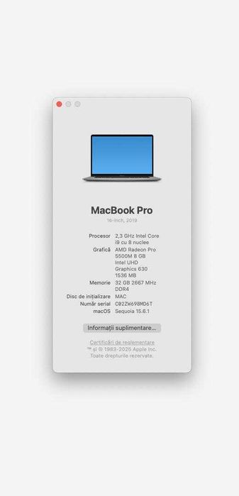 MacBook Pro 16” 2019 – i9 / 32GB RAM / Radeon 8GB