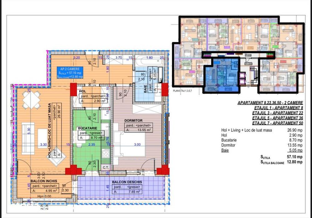 Apartament, 2 camere, decomandat, 69.9mp, Cartier Cornitoiu, zona Lice