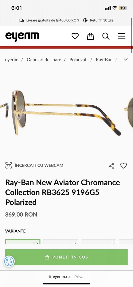 Vand Ochelari Ray-Ban Aviator Gold