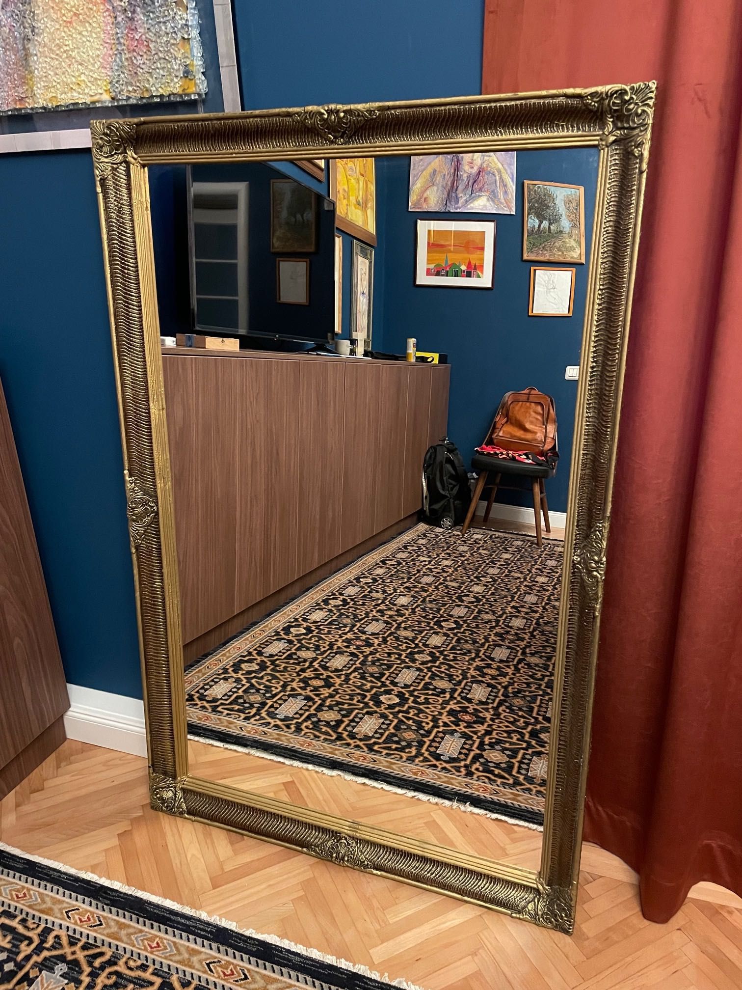 Oglindă masivă cu ramă superbă (lemn, gips - 142X92cm.)