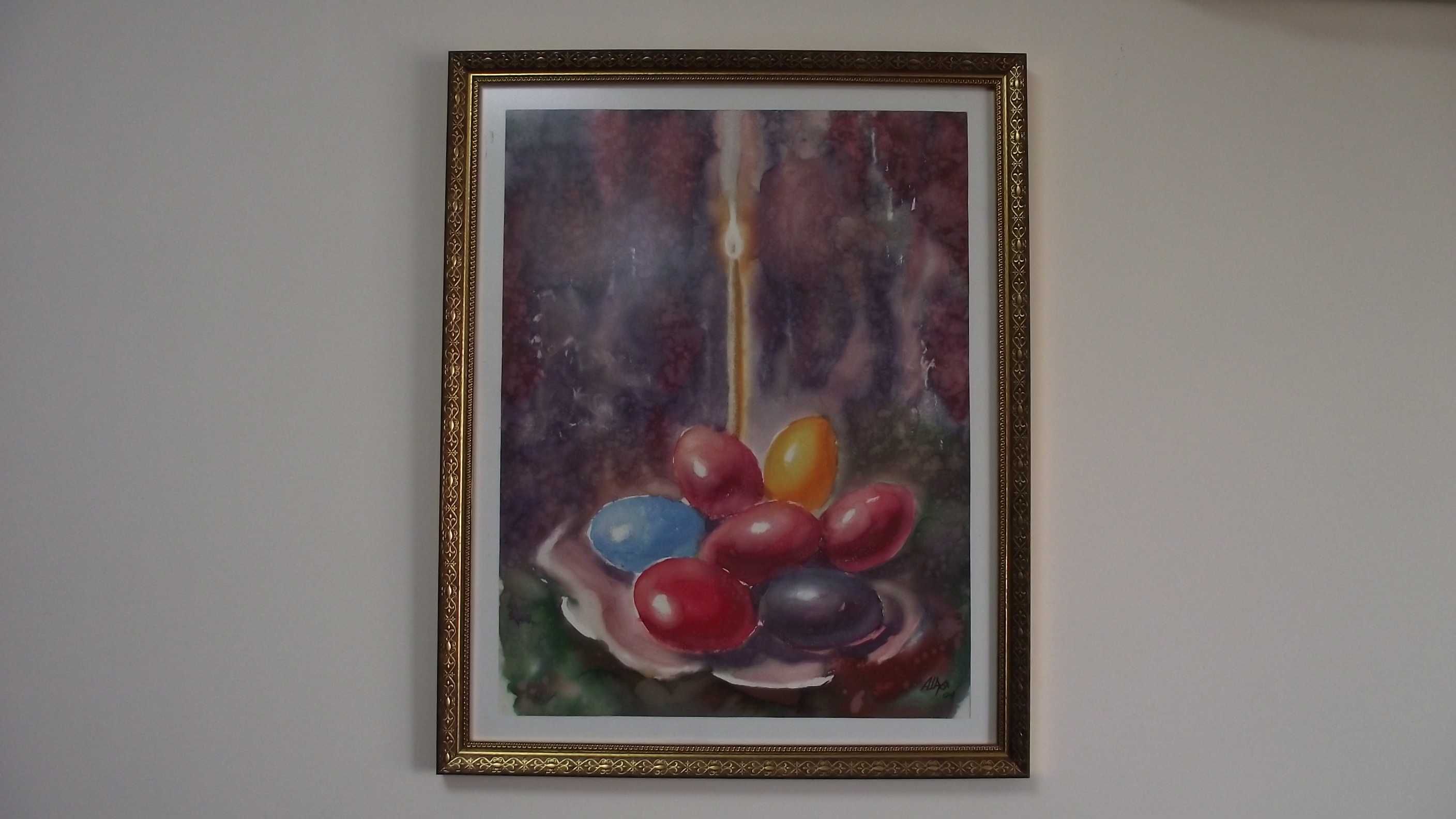 СТАРА Картина - Акварел - Великден Великденски яйца -Отлична