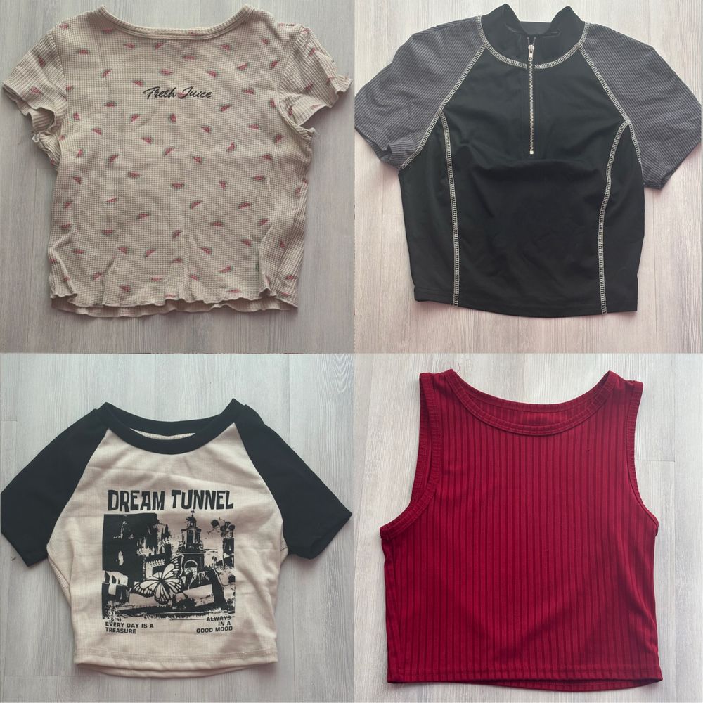 Кроп топове, Oversize тениски, рокля, риза, пола, худи, суичър, сако
