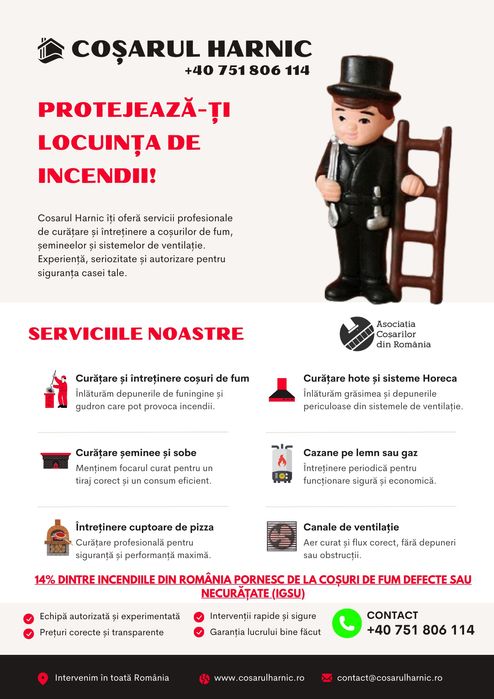 Servicii de curatare cosuri de fum, centrale, sobe si seminee