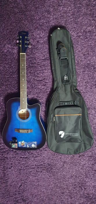 Vand set chitara acustica 41'' Smiger 4/4 Cutaway albastra cu husa