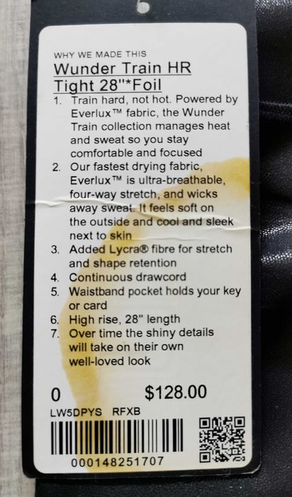 Colanti Lululemon Wunder Train HR Tight 28` Foil size 0 noi