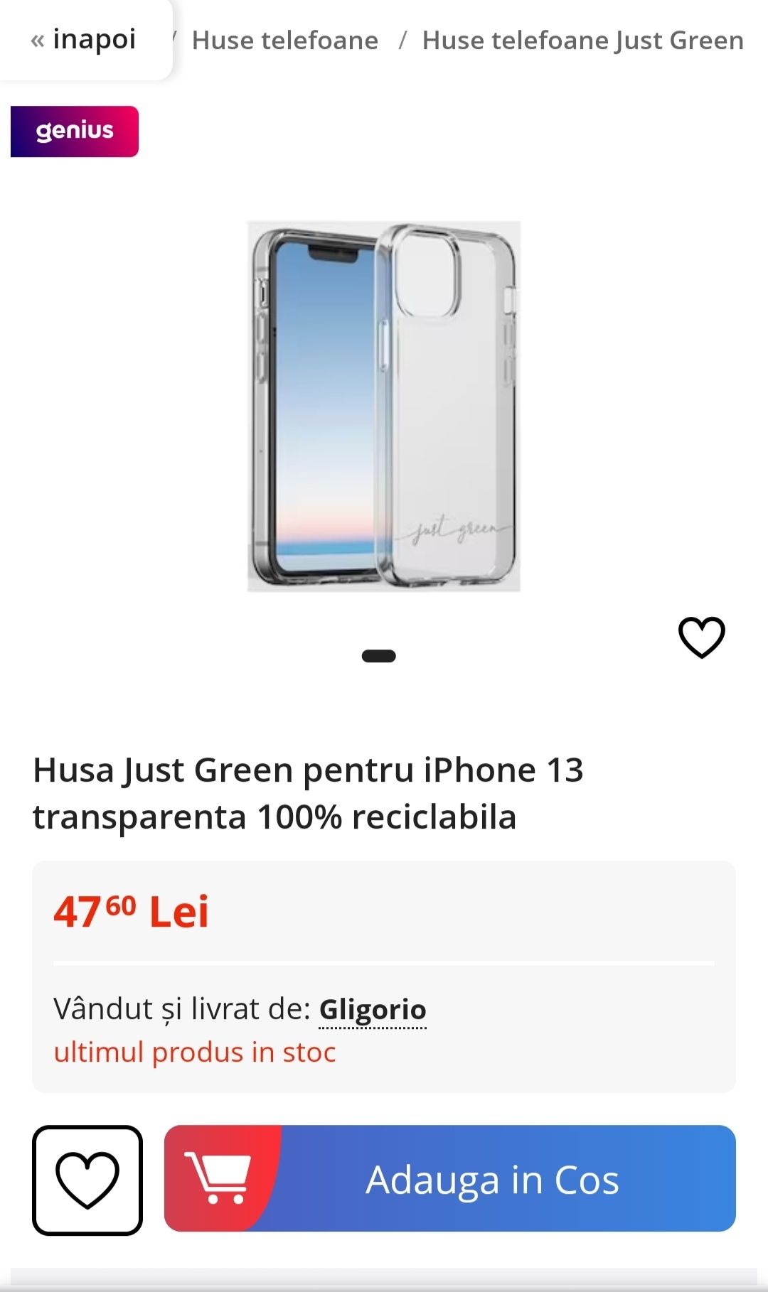 Husă just green transparentă iPhone 13 mini