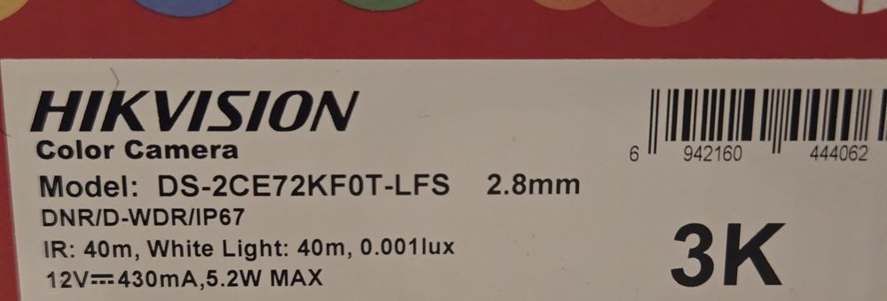 Hikvision 5 мегапиксела color vu
DS-2CE72KF0T-LFS
DS-2CE72KF0T-LFS