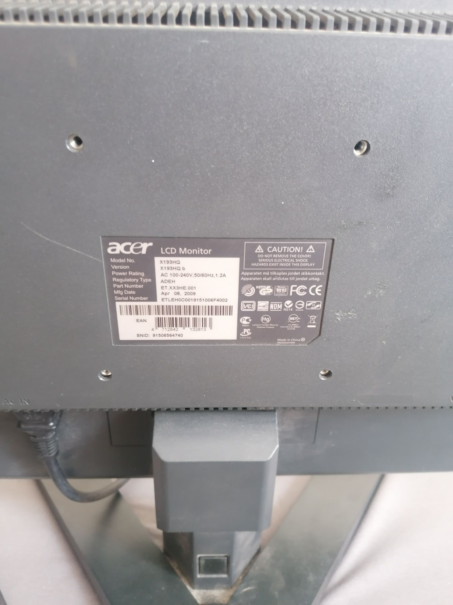Монитор acer x 193 hd