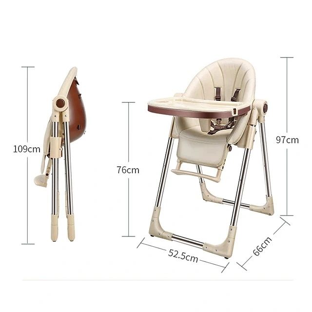 Scaun de masa pentru copii ergonomic, culoare bej, pliabil cu roti