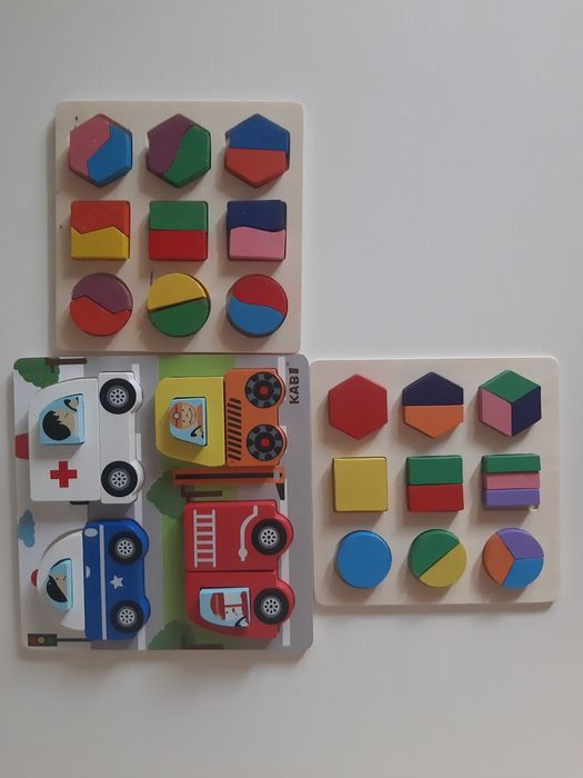 Set de jucarii educationale din lemn, blocuri geometrice, 15x15x0.5cm