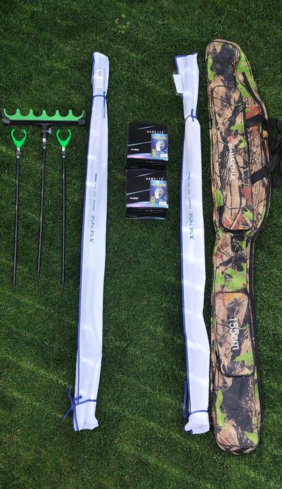 Set 2 Lansete Feeder Carbon X Sense,2 Mulinete, Senzori,Suporți,Geanta