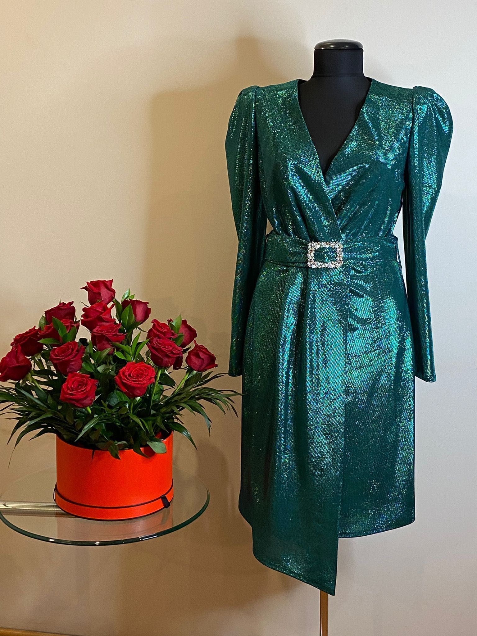 Rochie eleganta din lurex verde