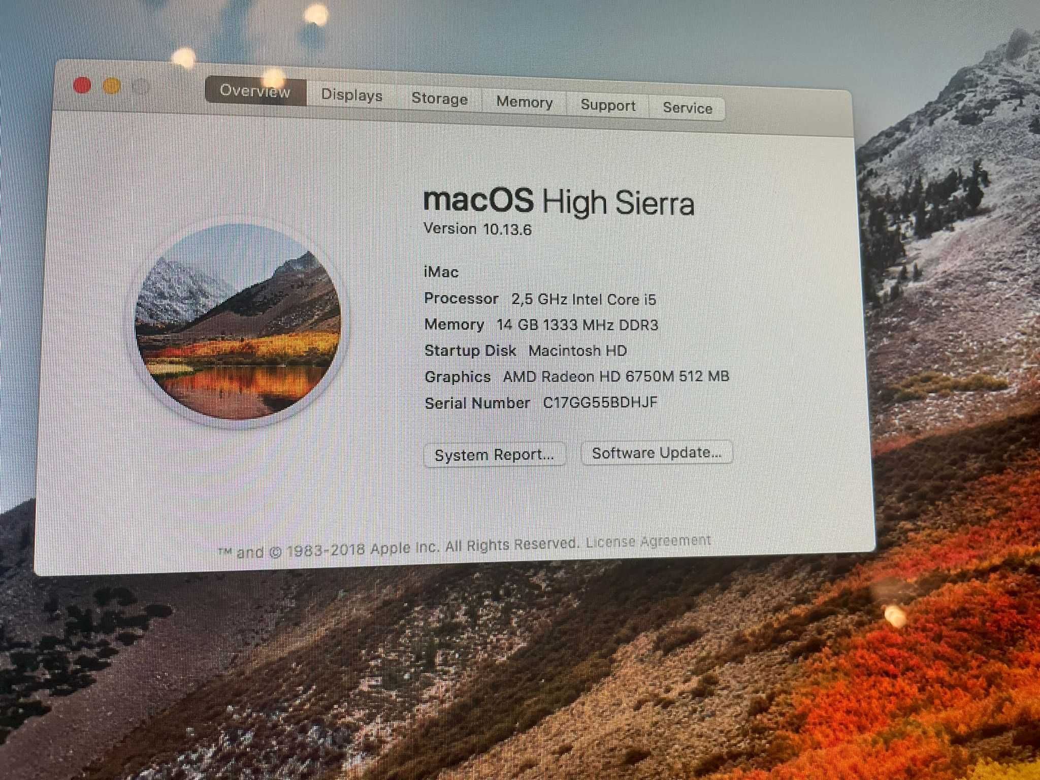 iMac 2011 i5 14GB 500GB HDD