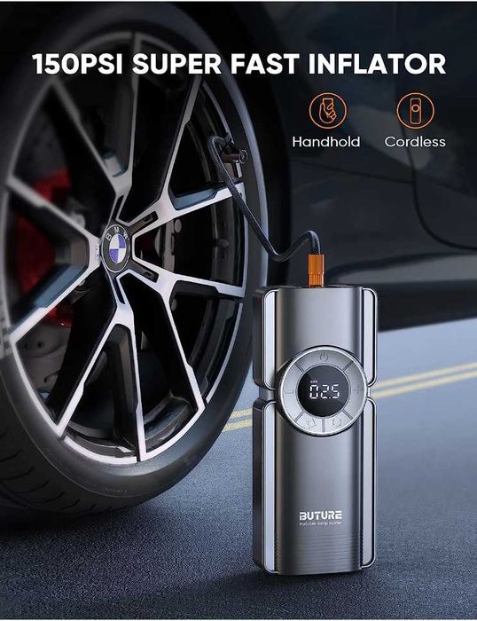 2 в 1 Външна Батерия за Акумулатор 2500А и Компресор за Гуми 150PSI