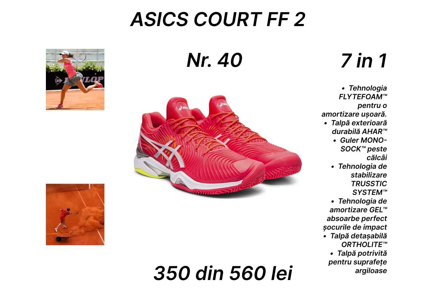pantofi tenis ASICS court FF 2 clay women's tennis shoes Nr.40(25,5cm)