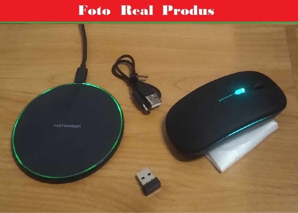 Set pad wireless telefon fast charger 100W + mouse reincarcabil - UK
