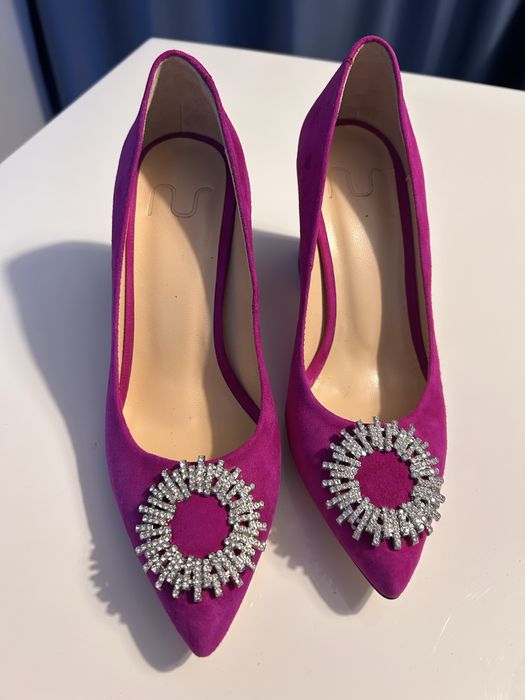 Pantofi fuchsia cu toc gros