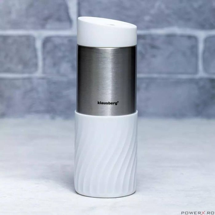 Cana termica, termos din inox, alb, capacitate 420 ml, Klausberg