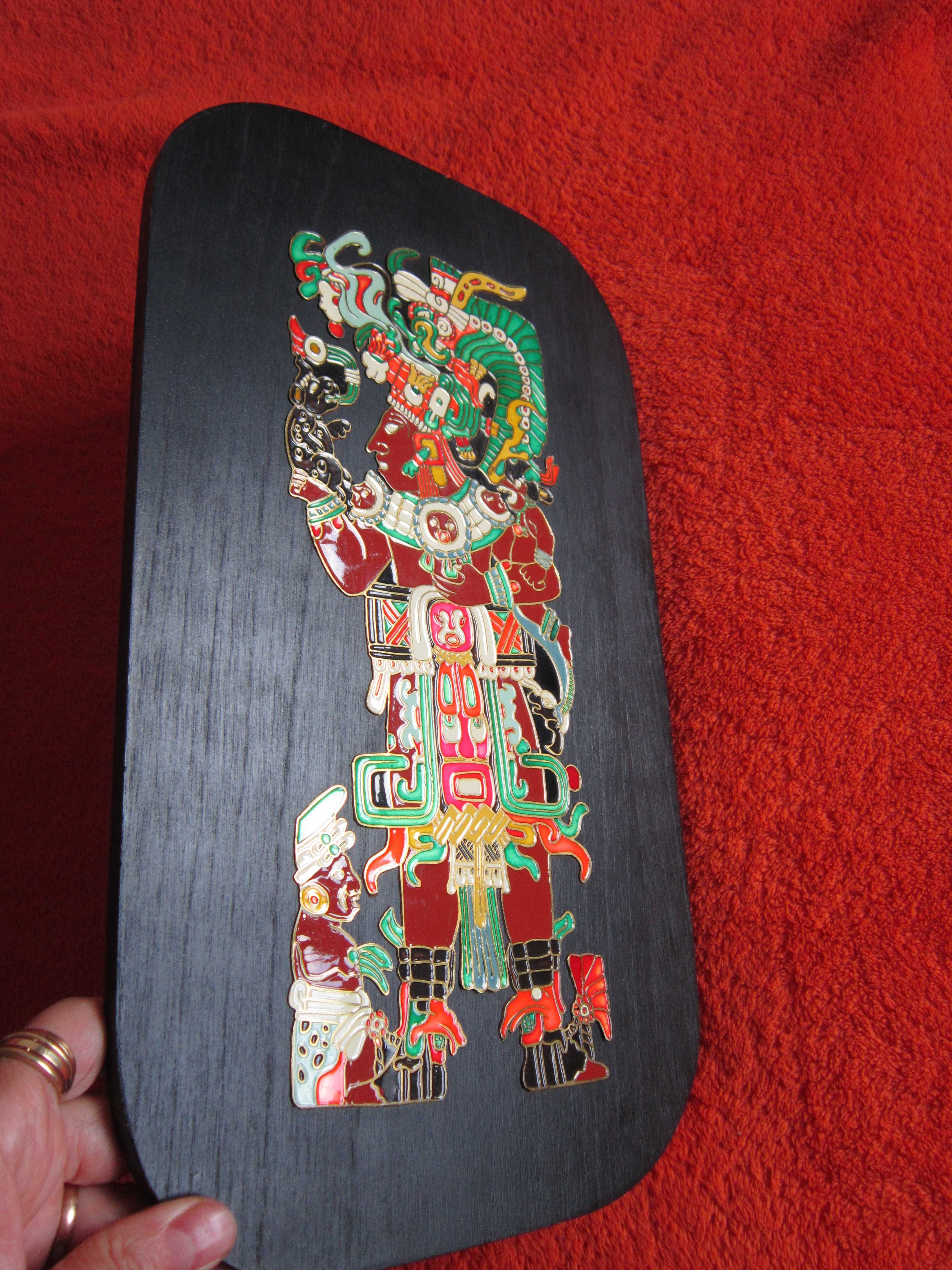 cadou rar Cultura Maya alama+lemn,colectie handmade Mexic 1970