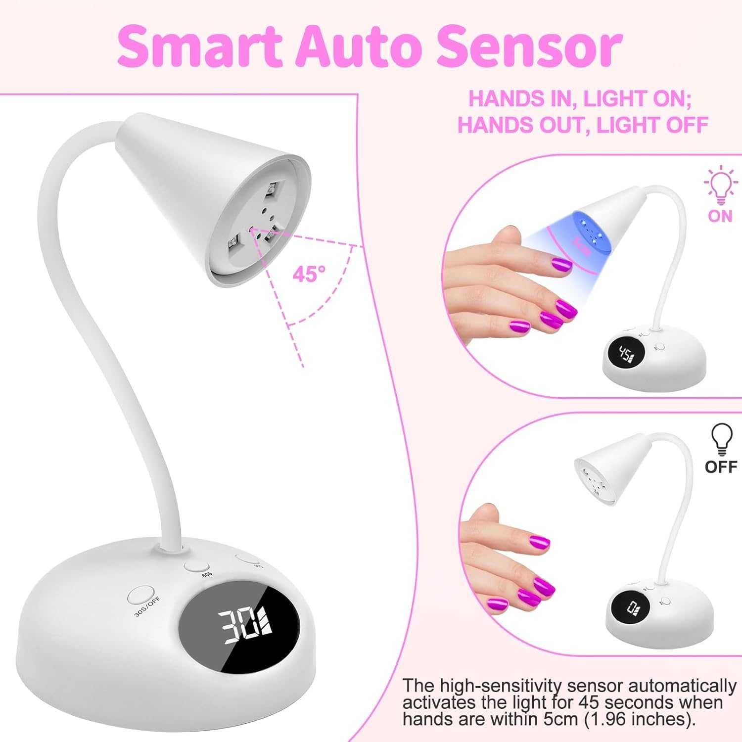 CGBE Mini UV Nail Lamp сензорна и LCD лампа за гел лак – нова