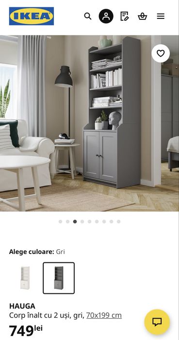 Biblioteca HAUGA corp inalt 2 usi gri 70x199 cm