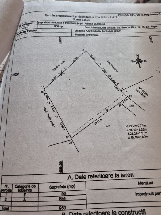 Teren de vanzare , sat Smeura , jud Arges