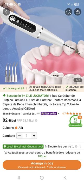 Aparat dentar pt curățare tartru și pete dentare Nou * Reducere 50% !
