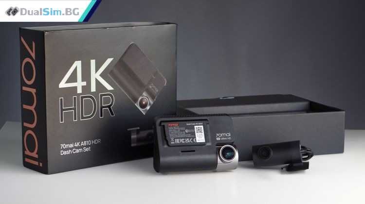 Видеорегистратор 70mai Dash Cam 4K A810 предна и задна камера