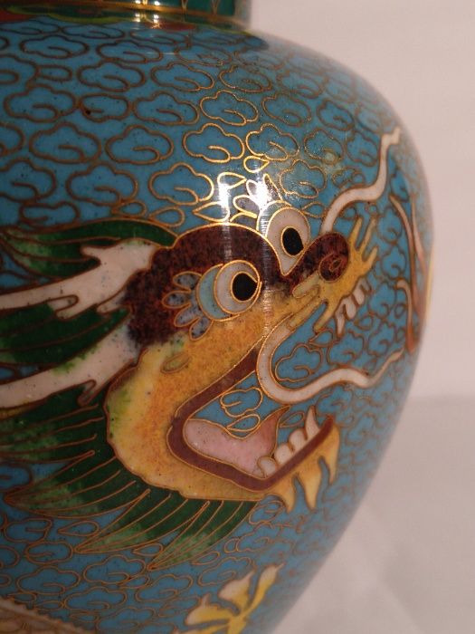 Vas Asiatic Cloisonné cu Dragoni - Piesa rara deosebita