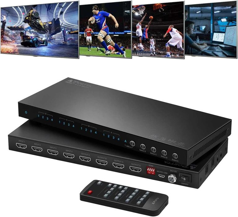 PORTTA4x4 HDMI Matrix 4K 60Hz,4in 4Out Switch Splitter Audio Extractor