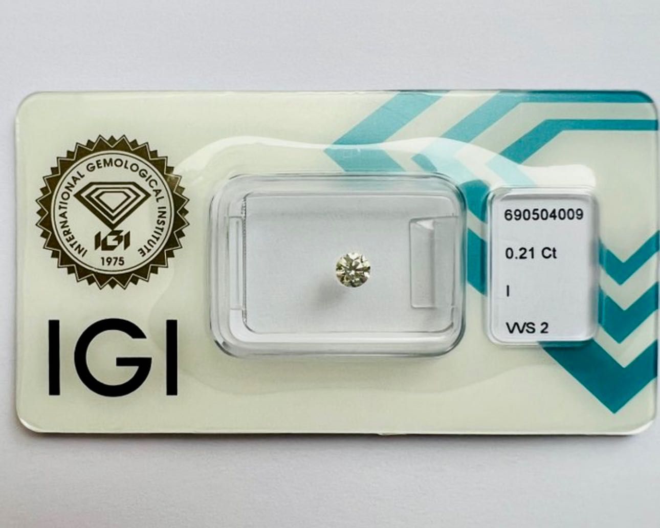 IGI certified Diamond - 0.21ct, color - I, clarity - VVS2, cut - Ex.