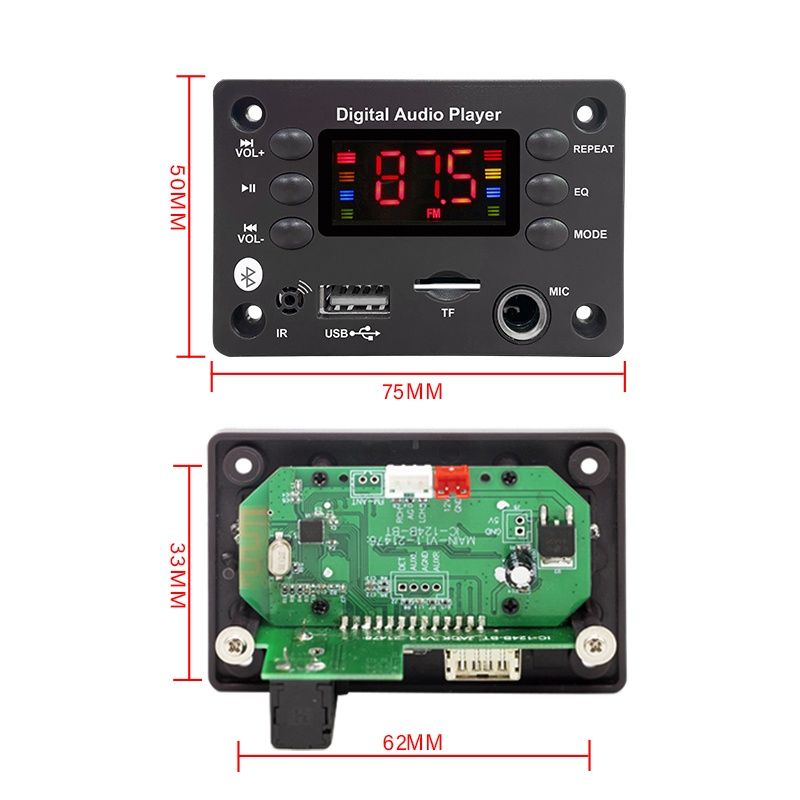 Mp3 player модул за вграждане с BT 5.0, DC 5V-12V, жак за микр.Tf, Fm