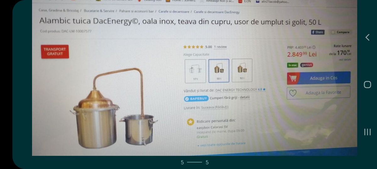 Cazan Țuică 98 L /2300 Lei inox  alimentar