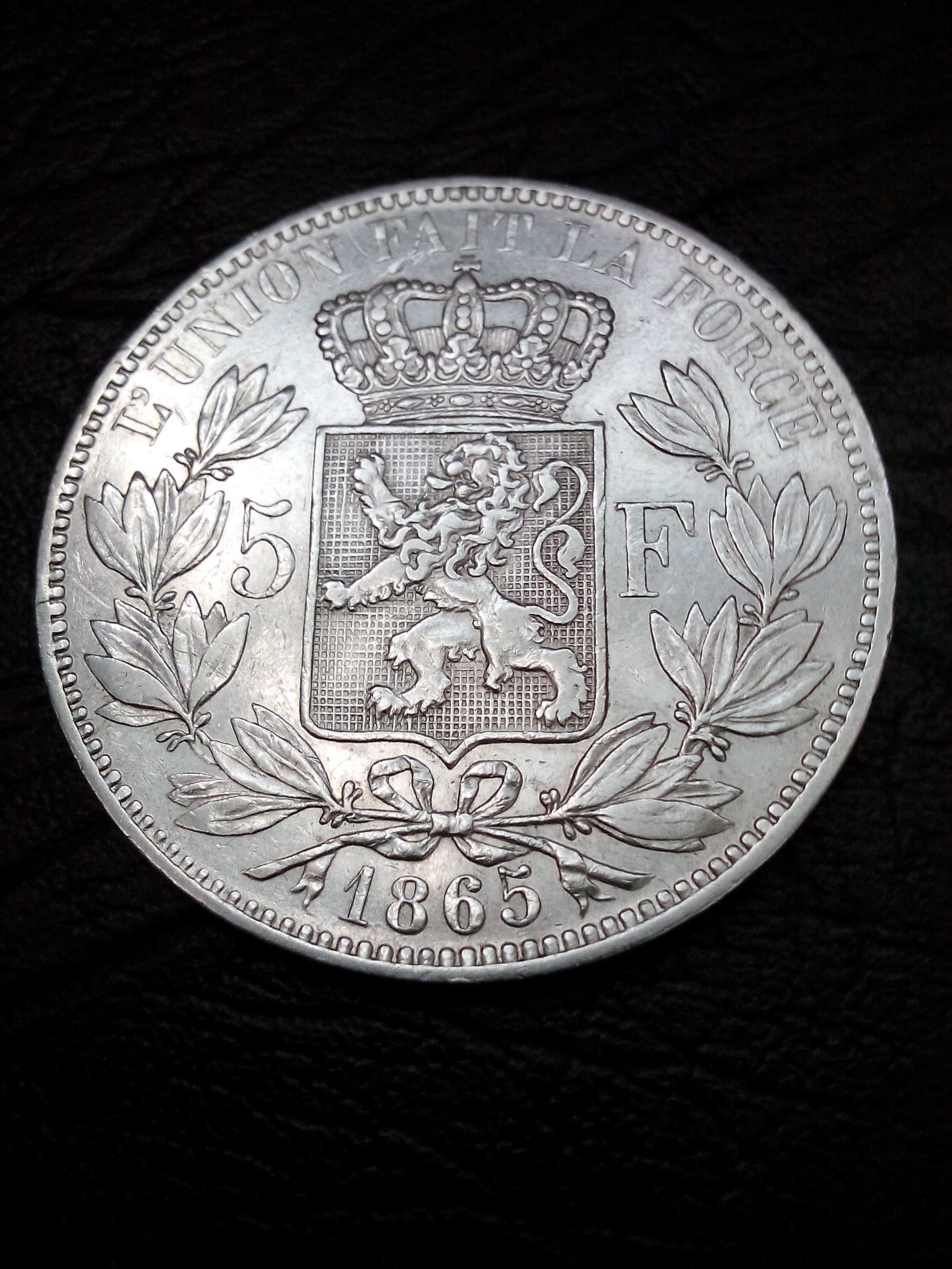 5 франка 1865 година Белгия сребро