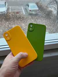 Huse silicon iPhone XR Galben si Verde interior catifat NOI