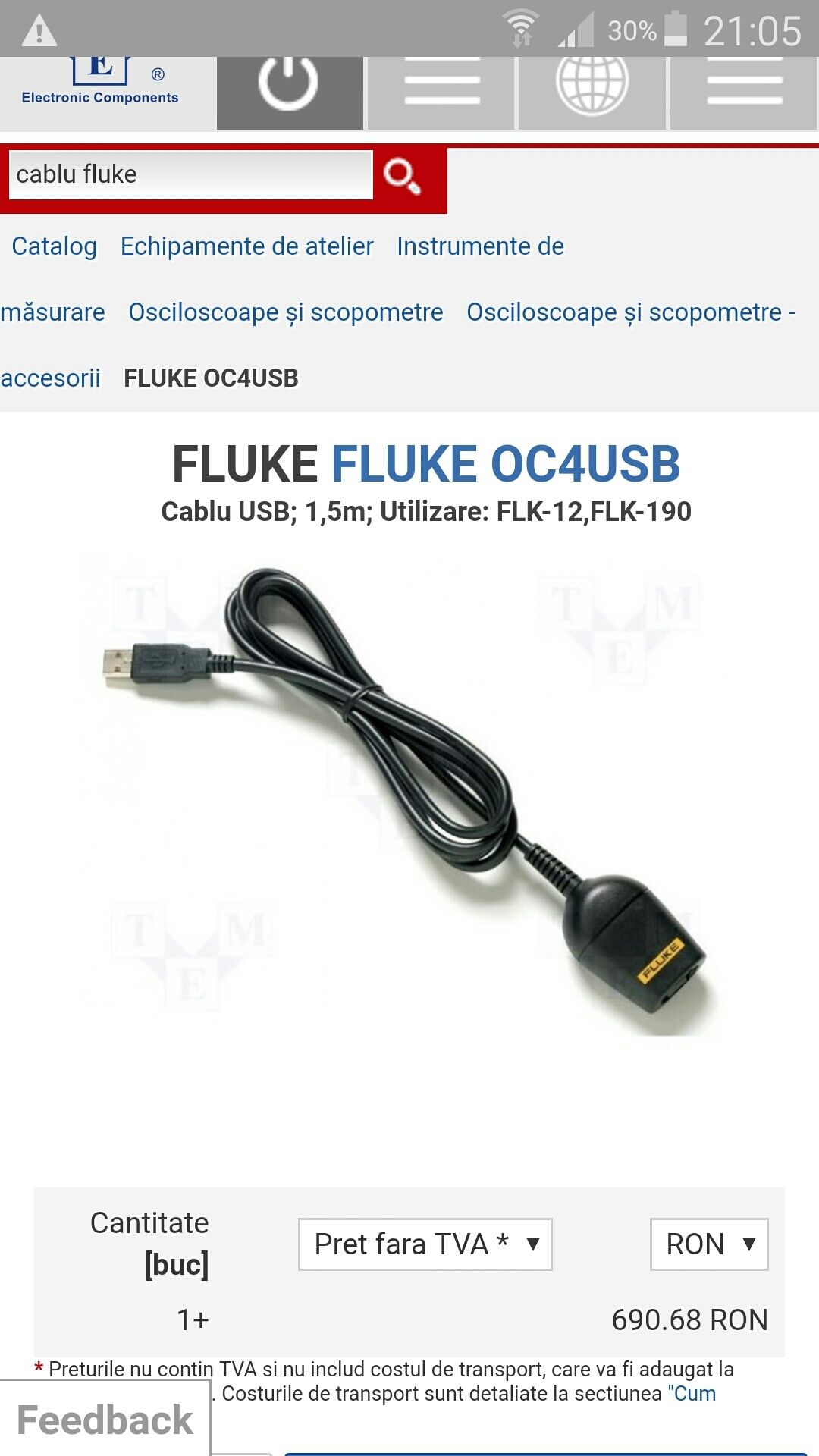 FLUKE OC4USB Cablu transfer date IR