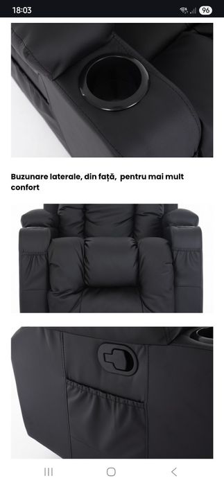 Fotoliu Masaj, Incalzire, rabatabil, suport picioare extensibil,.