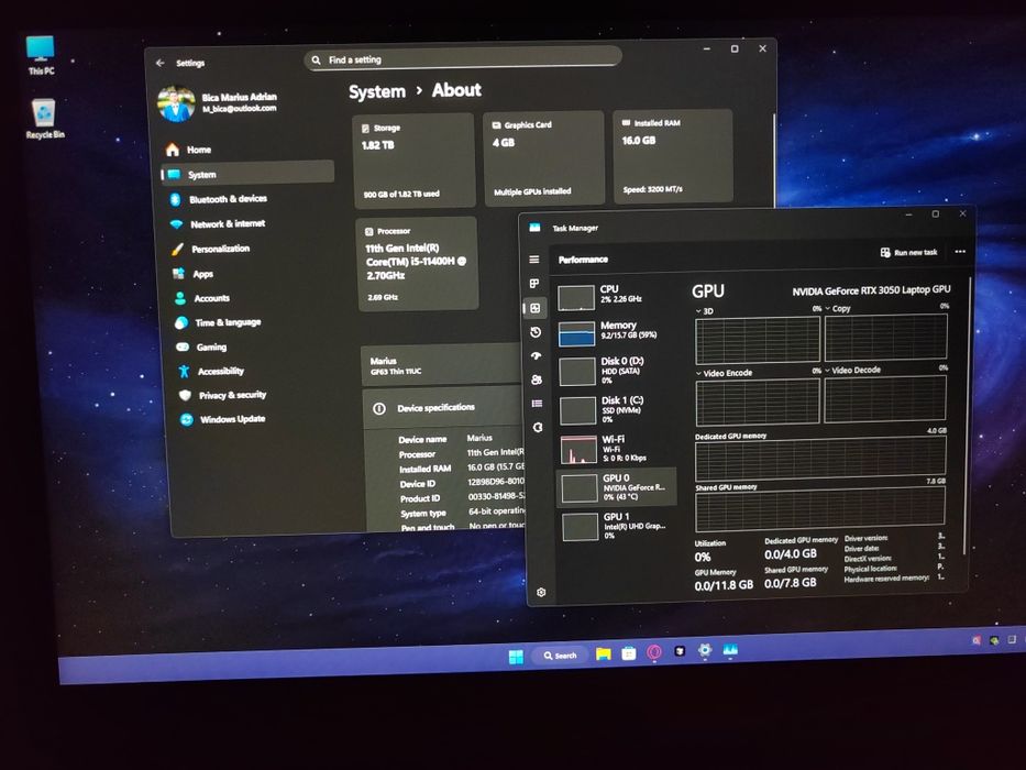 MSI gf63, Intel i5 11th, RTX 3050, 144hz, 16GB, SSD 2TB (Upgrade)