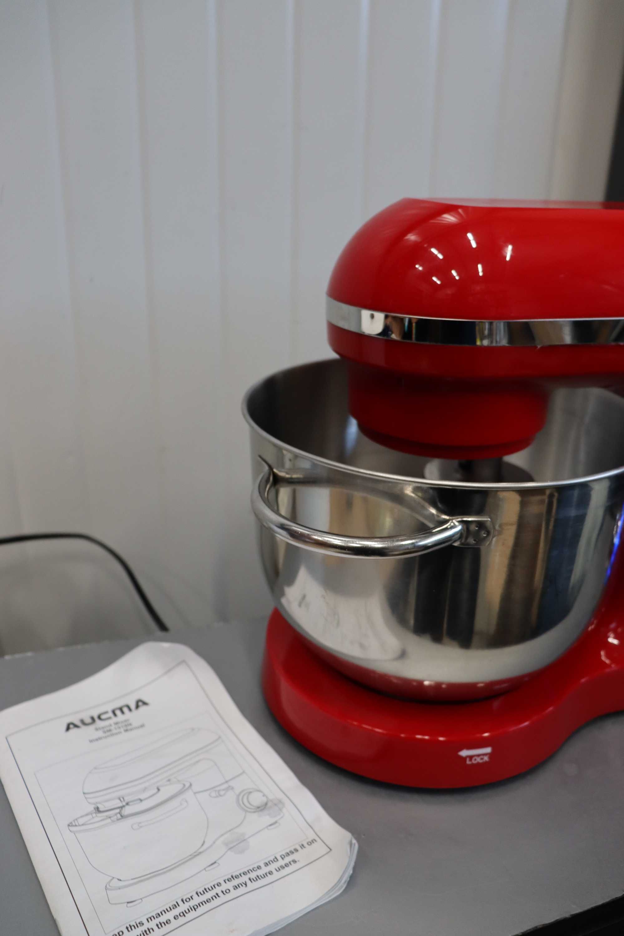 Aucma Електрически кухненски миксер, 6скорости, 3 бъркалки, 6.2L,1400W