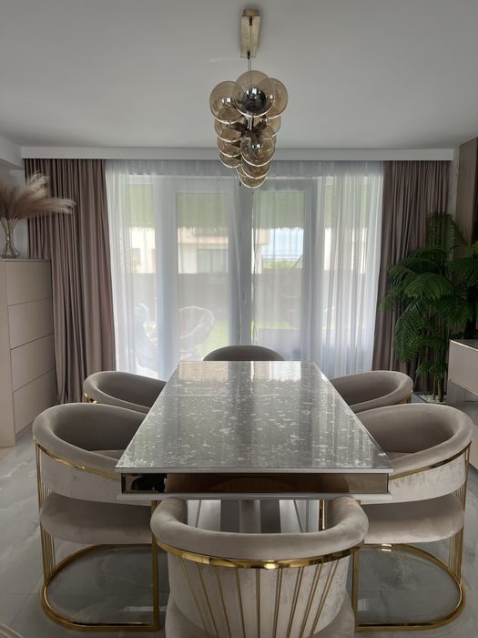 2 Scaune dining bej auriu sigilate calitate premium