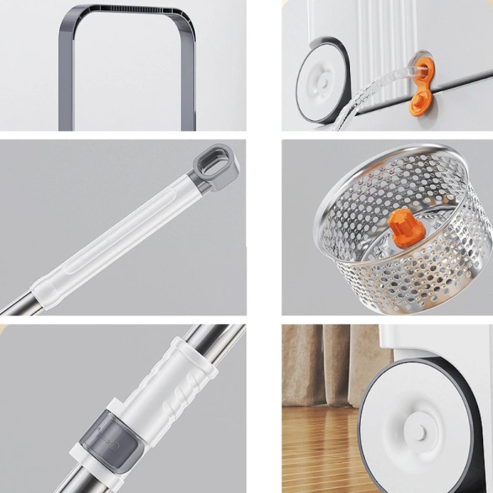 Set mop rotativ 360° cu galeata centrifuga din inox, 4 rezerve mop