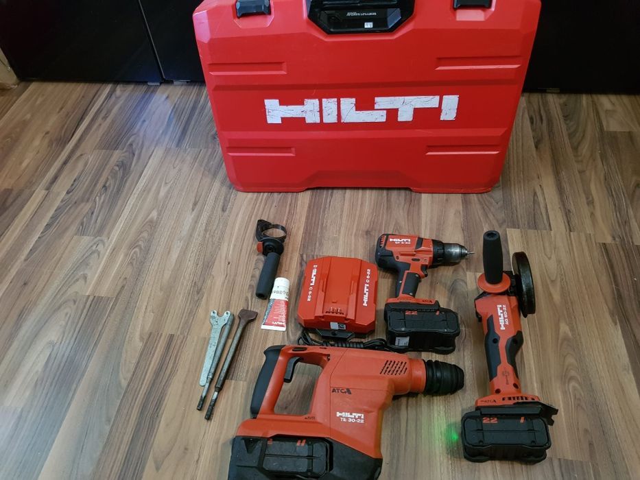 Hilti Nuron,set trei piese,rotopercutor,flex și filetantă.